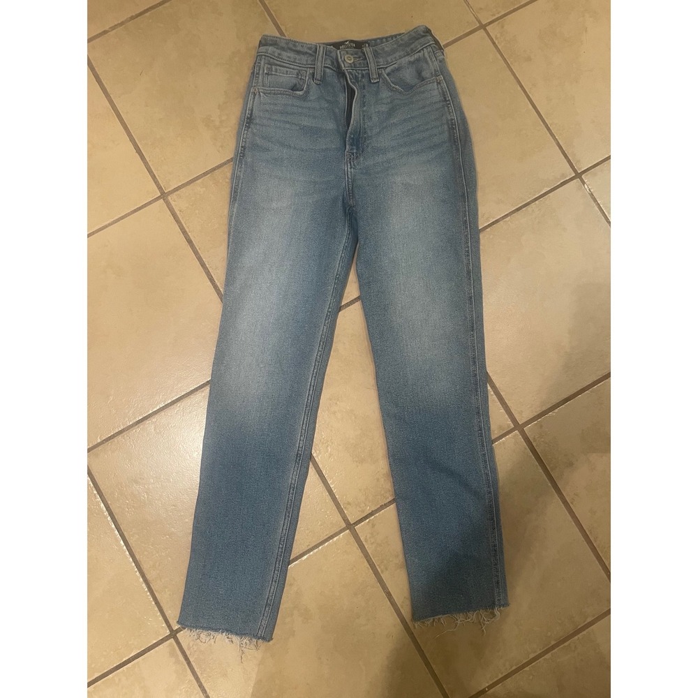 Hollister Ultra High-Rise Mom Jeans Medium Wash Raw Hem W23R 000R Vintage Stretc - Picture 2 of 4